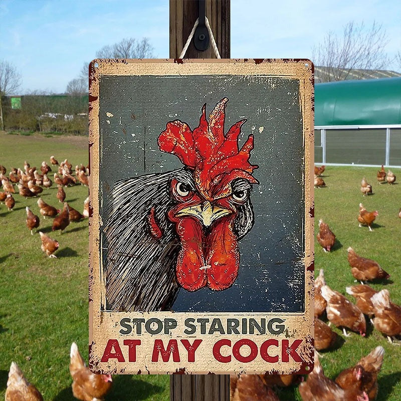 Chicken Stop Staring At My Cocker Vintage Home Decor, Room Decor Metal Sign