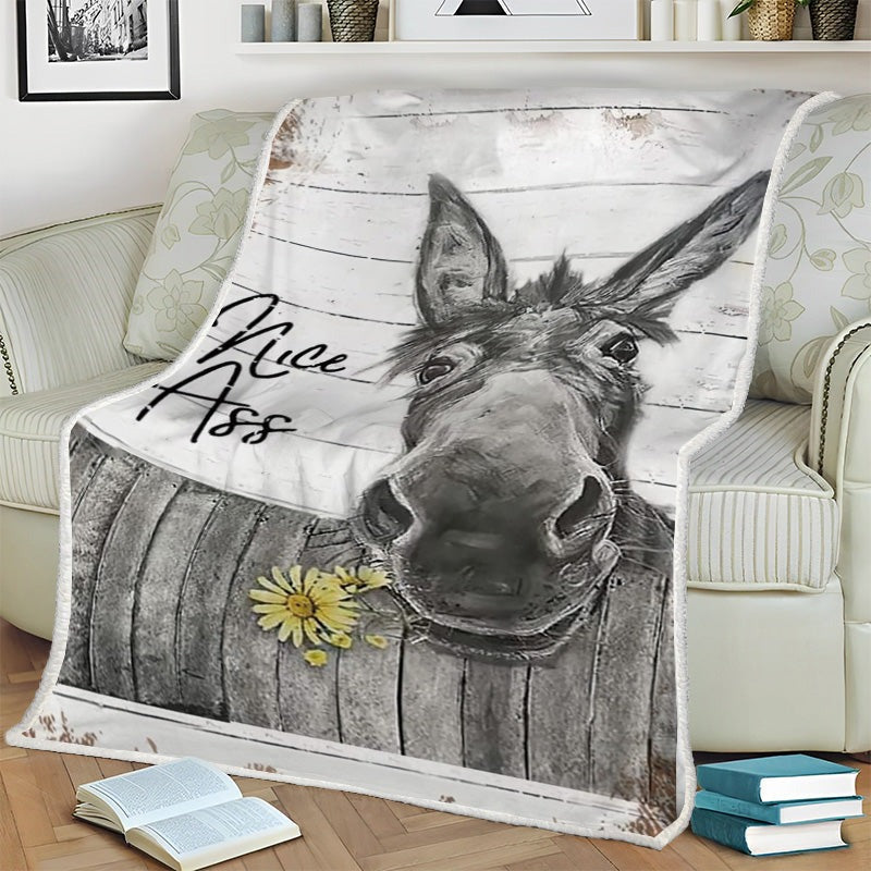 Fleece Blanket Funny Donkey Sunflower Farmhouse Bathroom Flannel Blanket For Besties Family Gifts Vintage Retro