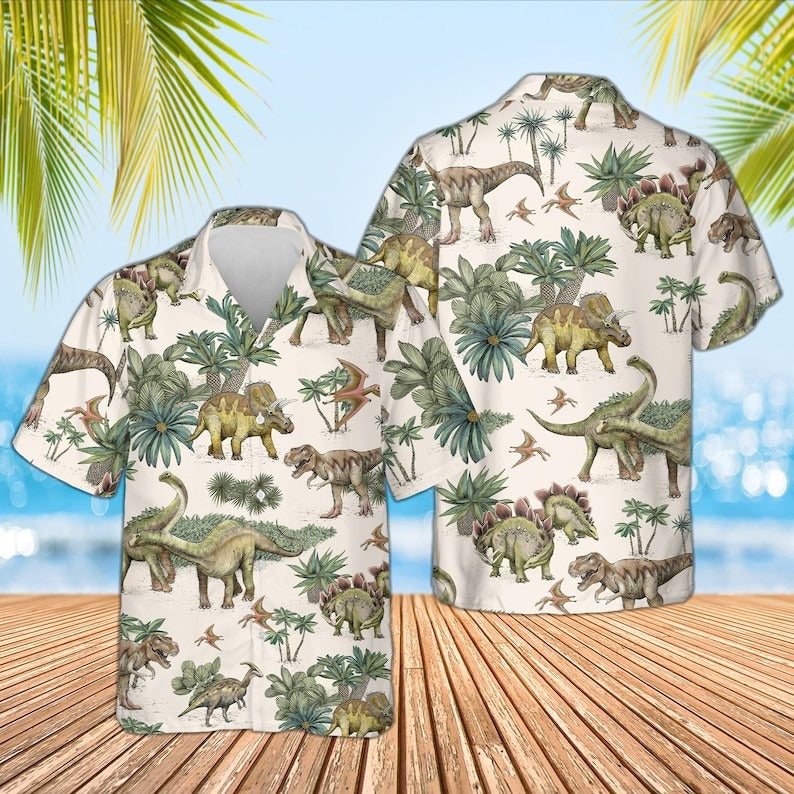 Dinosaur Hawaiian Shirt, Summer Dinosaur Shirt, Dinosaur Tropical Shirt, Dinosaur Lover Shirt