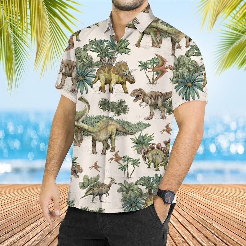 Dinosaur Hawaiian Shirt, Summer Dinosaur Shirt, Dinosaur Tropical Shirt, Dinosaur Lover Shirt